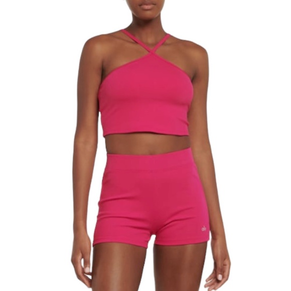 ALO YOGA GODDESS MAGENTA CRUSH RIBBED CROP TOP - Picture 1 of 14